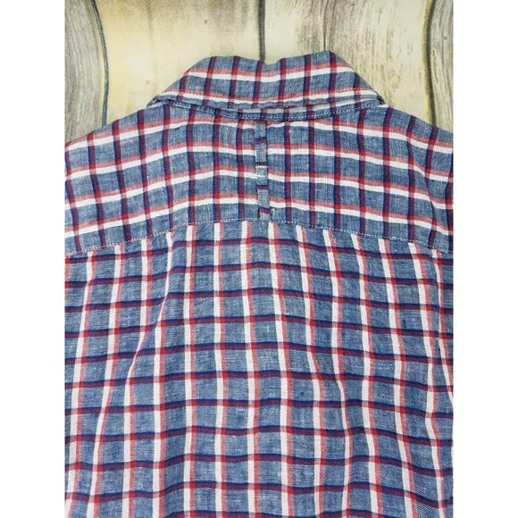 Banana Republic Button Up Shirt Mens Size L Plaid Short Sleeves Camden Fit Linen - Picture 11 of 11